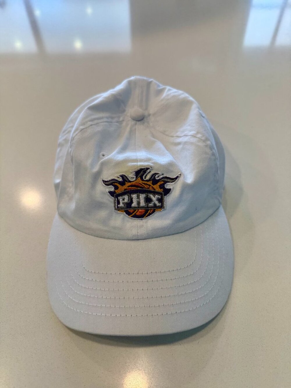 Phoenix Suns Hat, Embroidered "PHX" Suns Front/"PHX 13" Back, White, Adjustable
